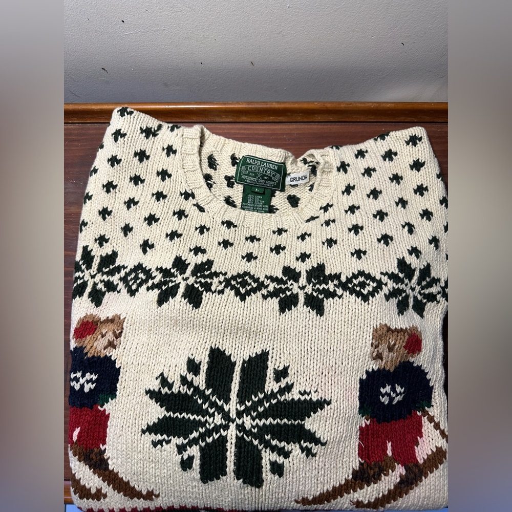 Vintage, Polo Ralph Lauren country women’s teddy bear sweater, size Large